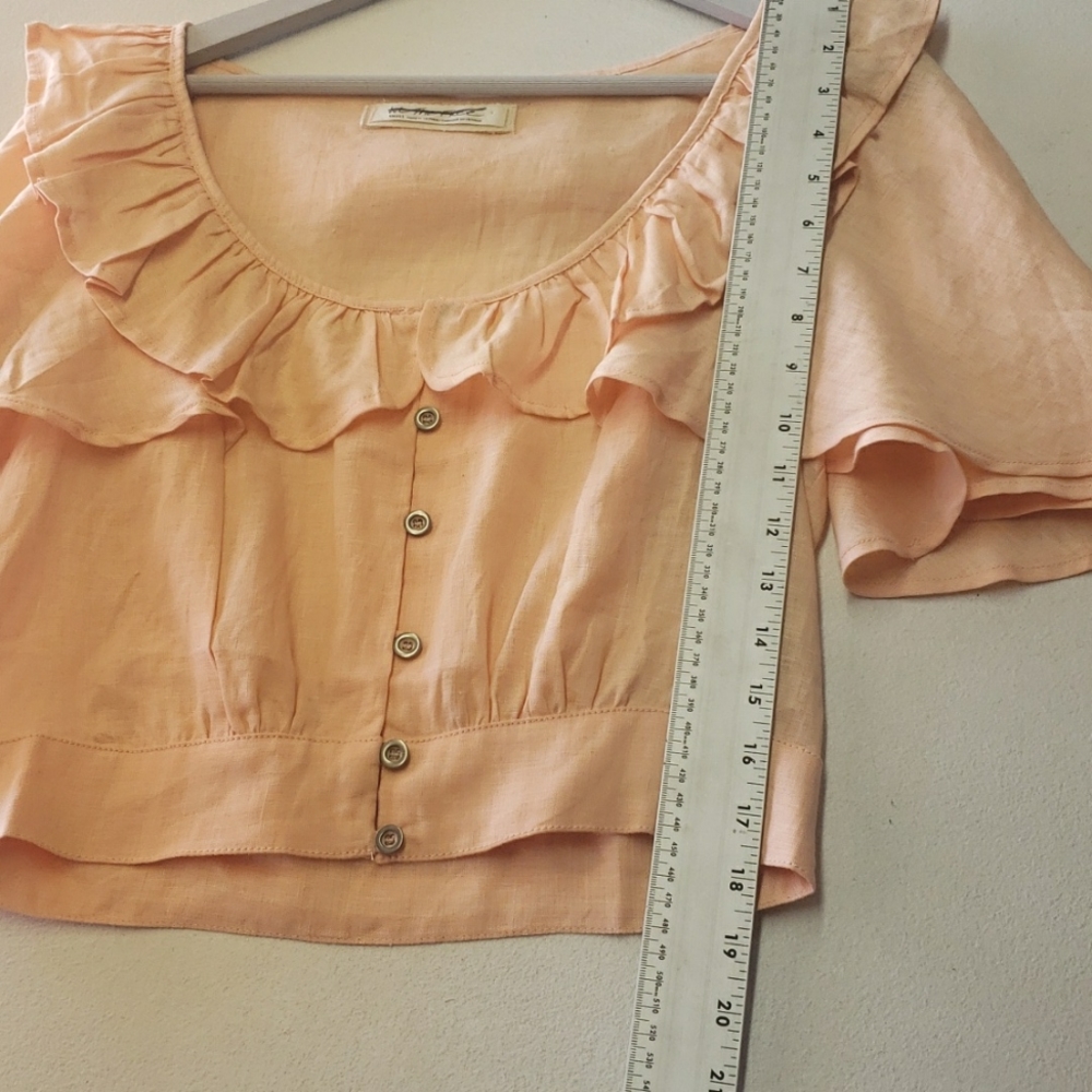 Free People Peach Ruffle Button-Front Top - Picture 9 of 10